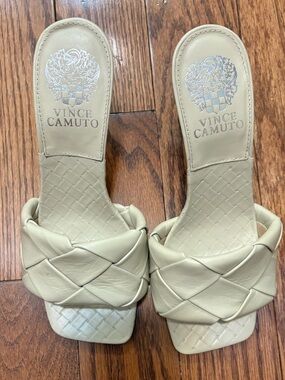 Vince Camuto womens Brelanie Woven Strap Dress Mule Heeled Sandal - Bone